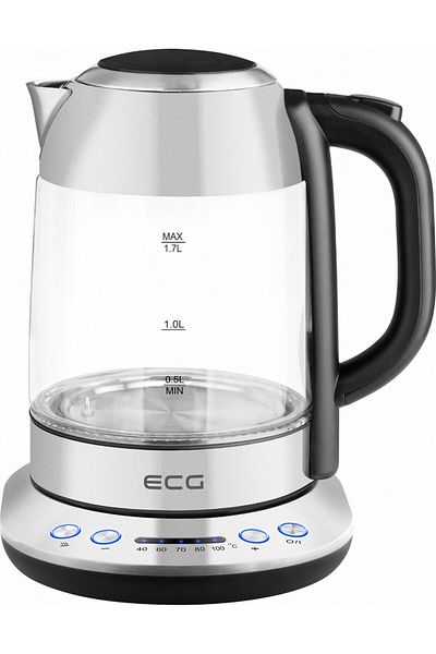 ECG Fierbător electric ECG RK 1781 din sticlă, 1,7 L, 2200 W, 5 setări de temperatură