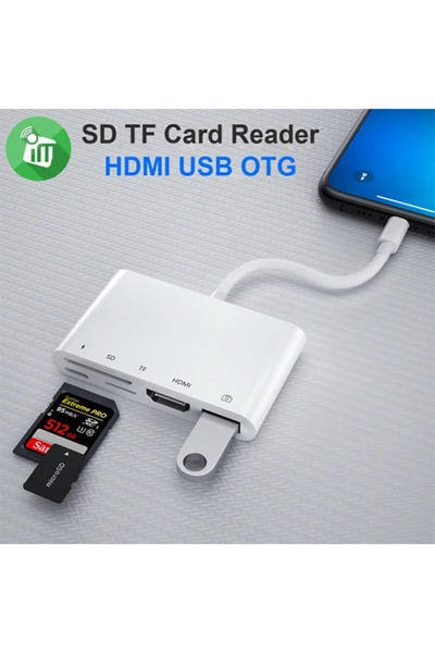 TEKNOCEPNET Ally 5in1 Lightning HDMI Digital Av Adapter+ Otg USB Hub Camera Tf Sd Reader-(5775 - Bs3677-2748