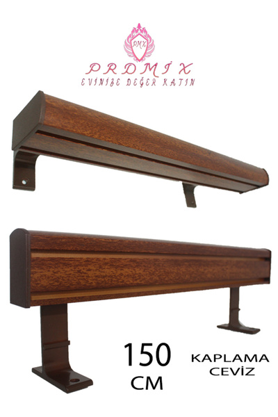 PERDE Mix 150 CM CEVİZ VİP Dekoratif Perde Ray Kornişi Alüminyum 2 Kanallı 10...
