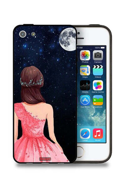 Tolwak غطاء حماية لهاتف Apple iPhone 5/5s/SE برسومات فتاة وقمر