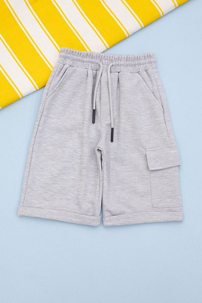 Cansın Mini Gray Elastic Waist Jogger Fabric Boys Shorts with Single Cargo Pocket 21154