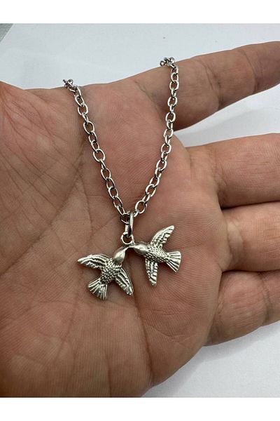 Herşey Nota Soulmates – Unisex Necklace with Two Bird Figures (60 cm Chain)