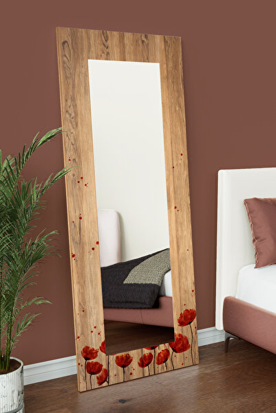 hediye kapında Red Anemone Baskılı Dekoratif Boy Aynası 150x60 CM