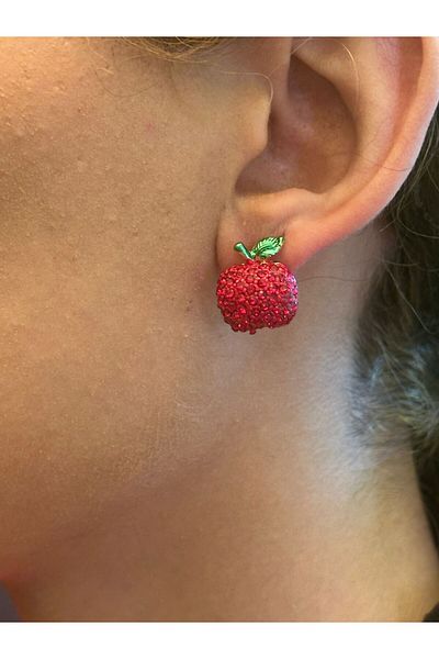 Gönülden Tasarım Red Beadwork Apple Women's Earring 1 cm