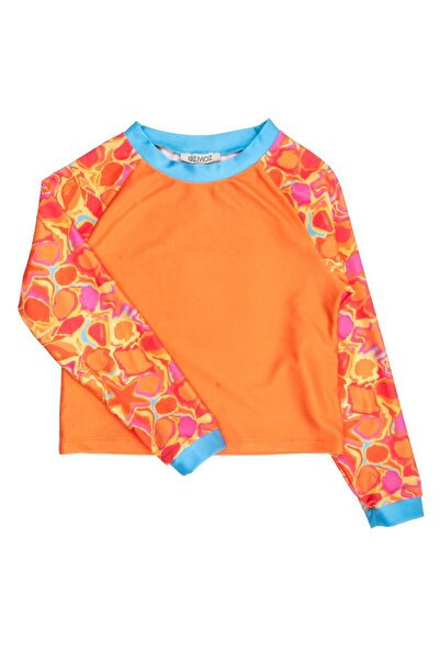 Ozmoz By Mukadder Özden Uv Protection Orange Long Sleeve Unisex Kids Swimmer Top