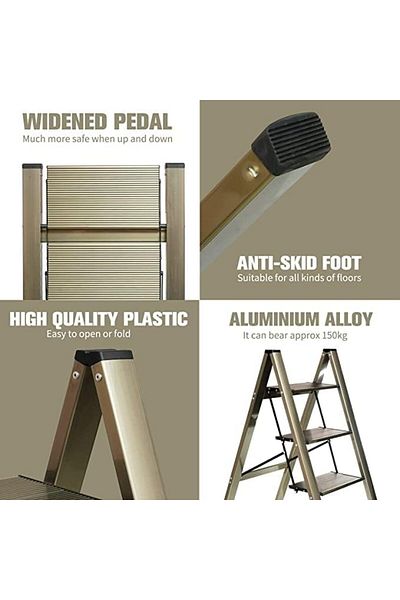 Sunrise Power Industerial Ladder Aluminum Folding Step, Anti-slip Sturdy And Wide Pedal Lightweight 4 Steps