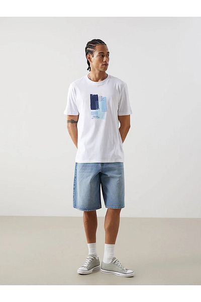 LC Waikiki Lcw Xside White Crew Neck Printed Combed Cotton Men's T-Shirt