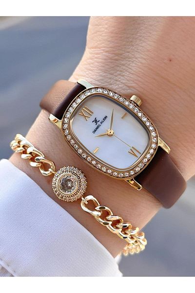 Daniel Klein Leather Cord 30 Mt Water Resistant 2 Years Warranty Women Wrist Watch+Bracelet Bfg13943.3