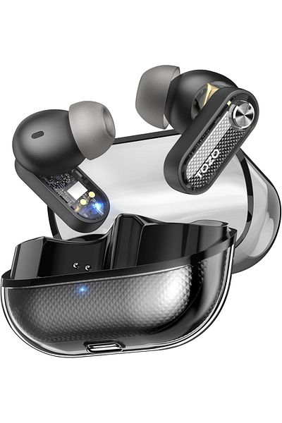 Smart Vibe Căști wireless TOZO® AeroSound3 ANC hibride, tehnologie de apelare AI, Bluetooth 5.4, autonomie 35 h, negru fumuriu