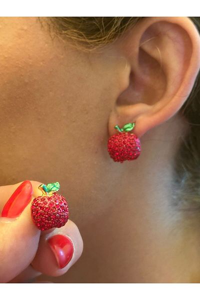 Gönülden Tasarım Red Beadwork Apple Women's Earring 1 cm