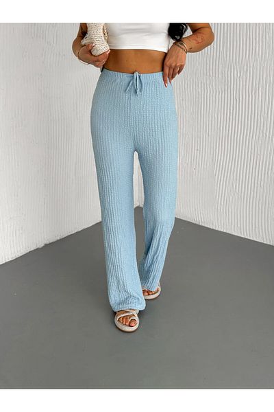 MİSPİER Seersucker/Bubble Wide Leg Trousers