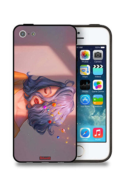 Tolwak غطاء حماية لهاتف Apple iPhone 5/5s/SE برسومات فتاة وفضاء