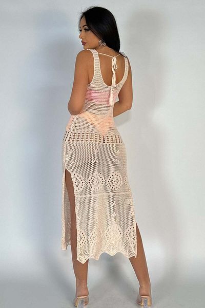 WildFashion W640-813 Tunica de plaja boho din material vaporos crosetat