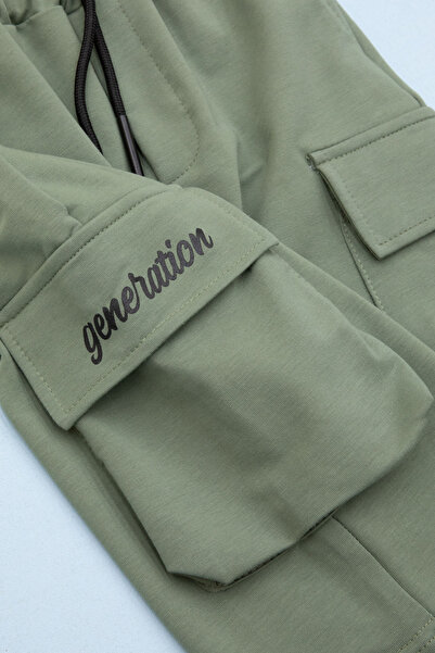 Cansın Mini Yeşil Cebi Yazı Baskılı Beli Lastikli Erkek Çocuk Şort 21161