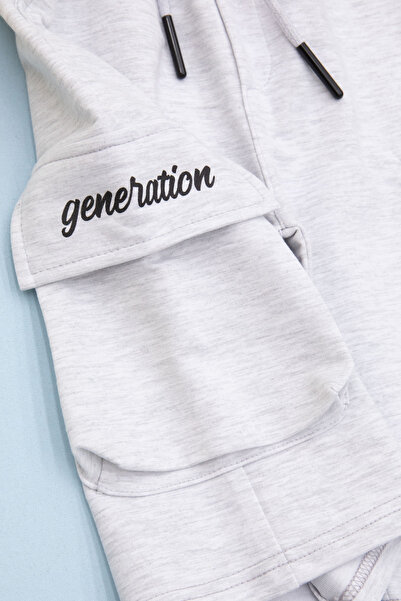 Cansın Mini Gri Cebi Yazı Baskılı Beli Lastikli Erkek Çocuk Şort 21165