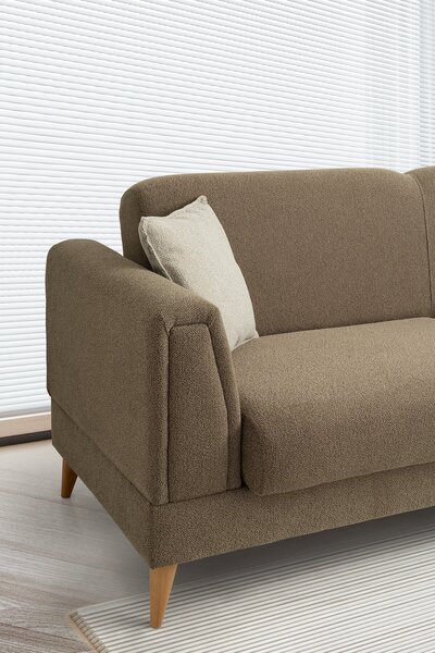 Yuvaset Home Gürün Ahşap Ayaklı Kahverengi 3 lü Kanepe
