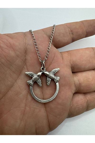 Herşey Nota Twin Flight – Unisex Necklace with Double Bird Figure (60 cm Chain)