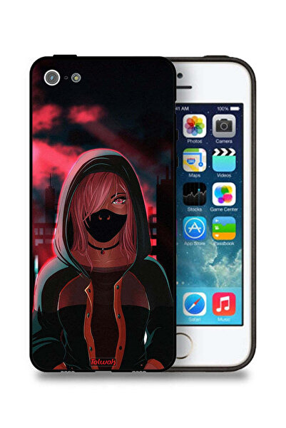 Tolwak جراب حماية لجهاز Apple iPhone 5/5s/SE بتصميم فتاة ترتدي قناعًا