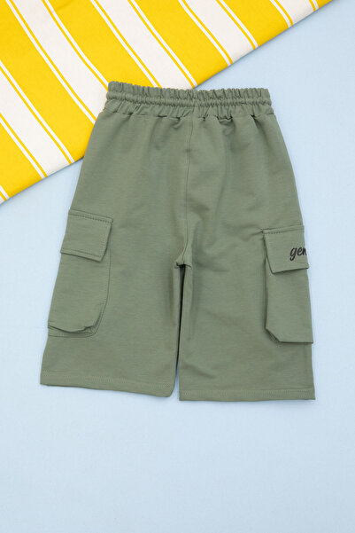 Cansın Mini Yeşil Cebi Yazı Baskılı Beli Lastikli Erkek Çocuk Şort 21161