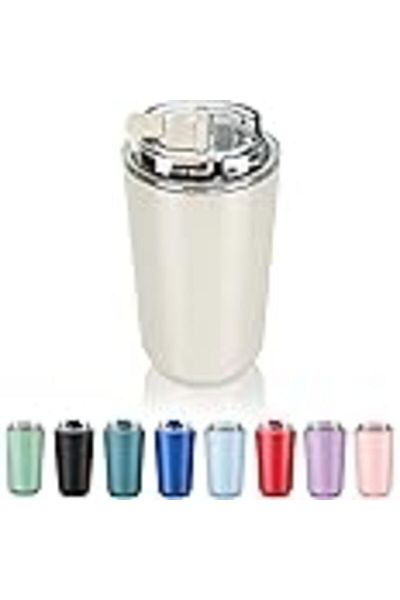 SMEG Puraville Insulated Tumblers with Lid, 14 oz Travel Coffee Mug Stainless Steel Vacuum Cup, Leak Proo