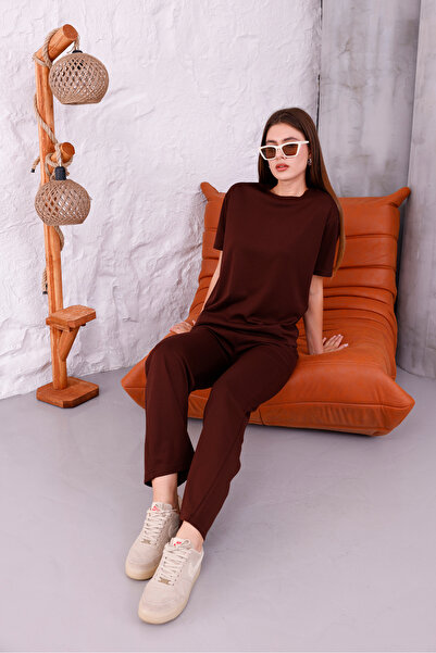 Sfg Life Moda طقم نسائي برقبة دائرية وحزام خصر عالي من الليكرا مزدوج من القطن...