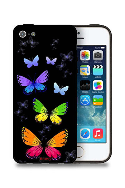 Tolwak غطاء حماية لأجهزة iPhone 5/5s/SE من Apple بنقشة فراشات ملونة