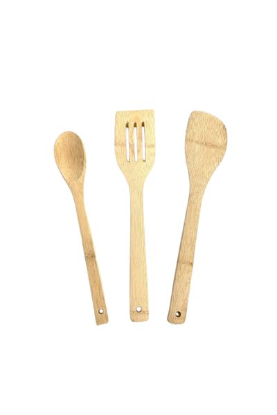 wei inox Set of 3 kitchen utensils, bamboo, 30 cm