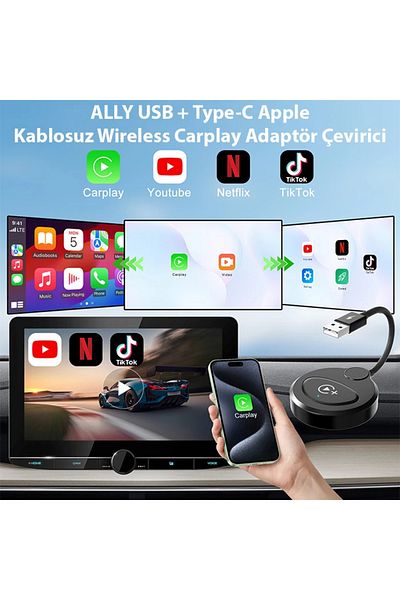 OEM محول USB+Type-C Apple Wireless Wireless Carplay -Youtube Netflix Tikto - MLN5423-7476