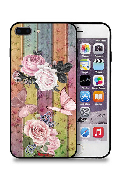 Tolwak غطاء حماية لجهاز آيفون 7 بلس من آبل بنقشة فراشات الخوخ والورود