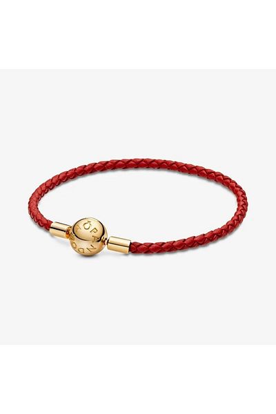 Pandora Bratara Moments Din Piele Impletita Rosie - 19cm