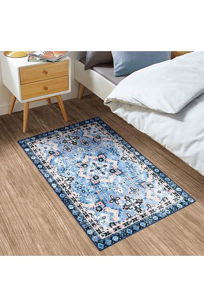 Carvapet Covor, Microfibră, Albastru/roz, 61 X 91 Cm