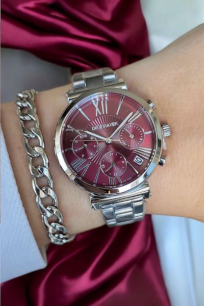 Dice Kayek All Functions Active Calendar 5Atm Waterproof Burgundy Dial Steel Women Wristwatch Bracelet Gift