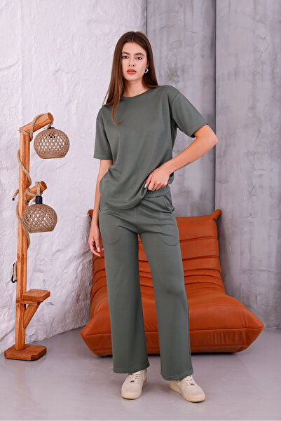 Sfg Life Moda Women's Crew Neck and Lycra High Waist Double Combed Cotton Bottom-Top Set