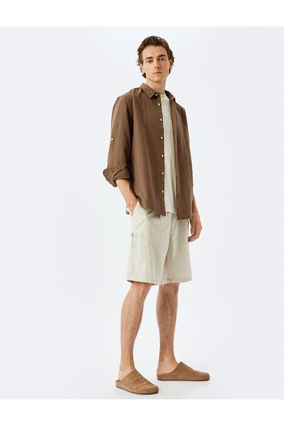 Koton New Season Linen Blend Shorts Summer Bermuda Chino with Pocket Detail