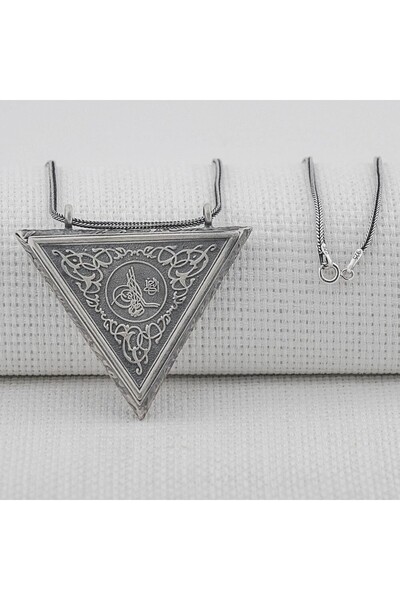 shop Osmanlı Tuğralı Kalın ZincirliÜçgen Muska Kabi Büyük Boy 925 Ayar Gümüş Erkek Kolye