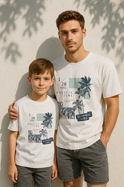 TARZ STİL Tricou compatibil pentru tată și fiu Summer vibe cu imprimeu Trend 14544