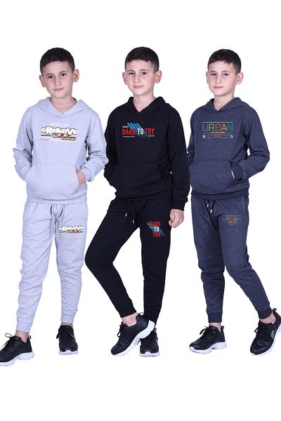 FYK KİDS 3-Piece Printed Detail Hooded Boy's Track Suits