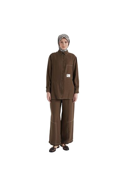 Armine Women's Shirt Collar Button Pocket Pants Suit 25Yt689