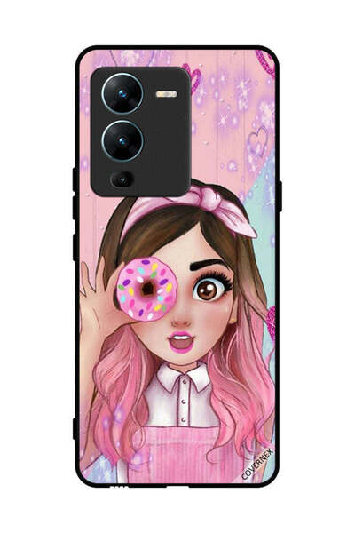 Covernex غطاء حماية لهاتف فيفو V25 برو - رسم فتاة محبة للدونات
