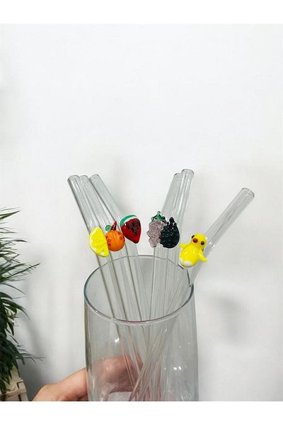 Arsglass Glass Figured Straw Handmade Fruit Figured Glass Straw Set of 6