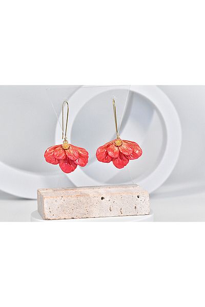 NARRU NARRU handmade earrings, flower-shaped, pearl red and gold, Milena 14