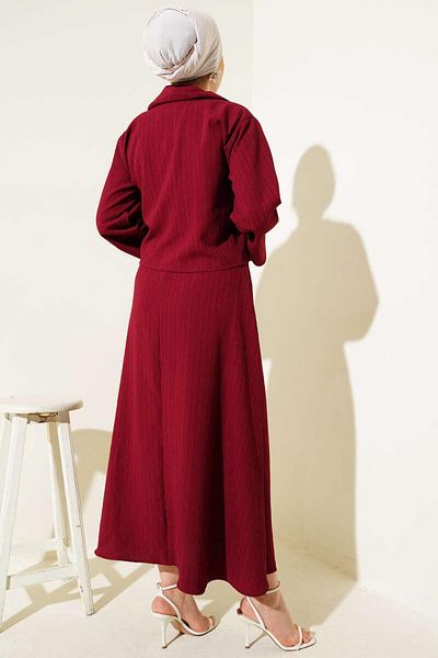 YILMAZBARMAZ Women's Double Breasted Lapel Tree Bark Skirt Suit