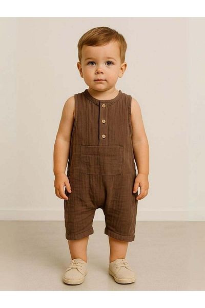 Zekids Baby Sleeveless Muslin Jumpsuit with Shorts