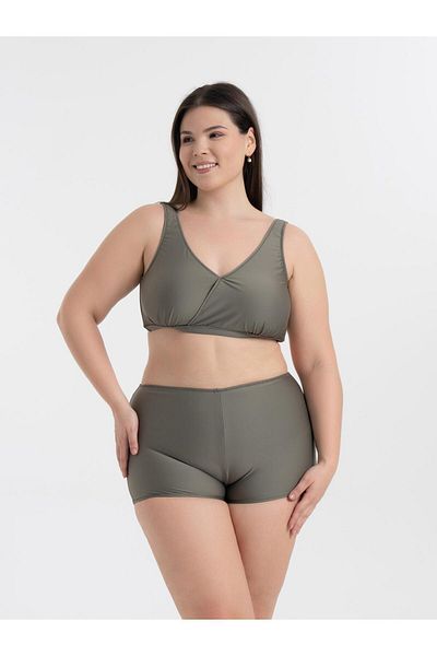 AQUAVİVA Women's Khaki Green Plus Size Quinn Double Breasted Detailed Gathered Shorts Bikini Set