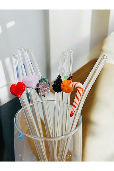 Arsglass Glass Figured Straw Handmade Fruit Figured Glass Straw Set of 6