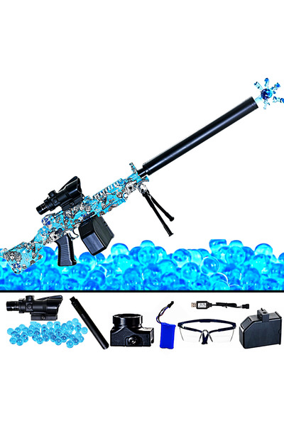 SprintMag Pusca Automata de Jucarie 5000 Bile Gel Amortizor Trepied Acumulator 7.4V 81CM Albastru/Negru