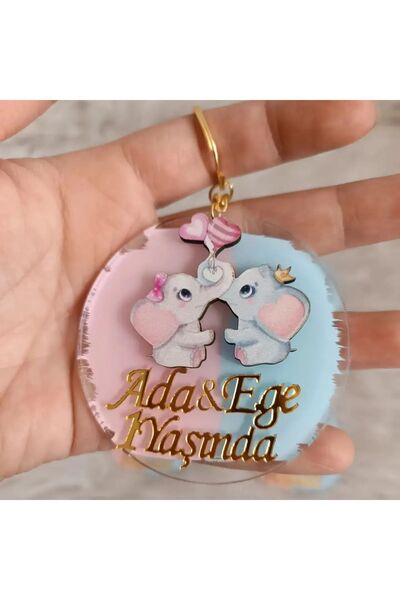Doğrukan Hediyelik İkiz Bebek İçin Pleksi Anahtarlık Hediyelik Yenidoğan Doğu...