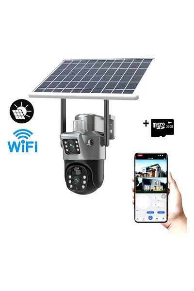 OEM Camera de supraveghere dubla cu panou solar BSG TECH, 8MP, exterior/interior, Ultra HD, zoom 10x