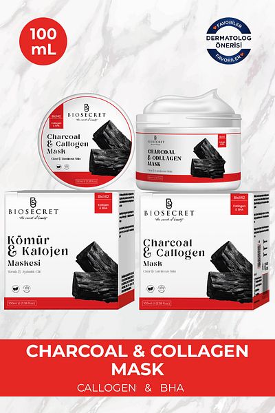 Biosecret Anti-Pore, Blemish, Blackhead Charcoal Collagen Mask 100ml Bio142