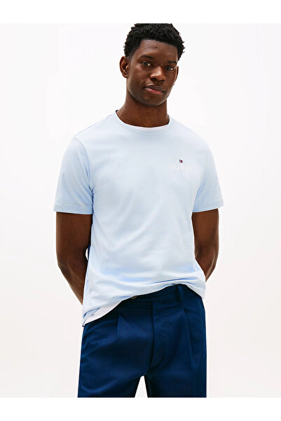 Tommy Hilfiger Erkek Regular Fit Pamuklu Yuvarlak Yaka Kısa Kollu Mavi T-Shir...